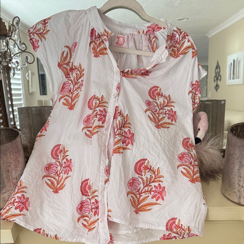 Victoria Dunn Floral Blouse - Pink and Orange size medium